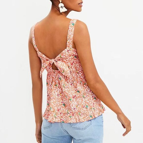 Loft NWOT bird floral peplum tie back tank 2 - Picture 2 of 11